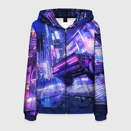 Мужская толстовка на молнии Cyberpunk city / 3D-Синий – фото 1