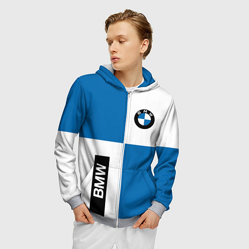 Мужская толстовка на молнии BMW / 3D-Меланж – фото 3