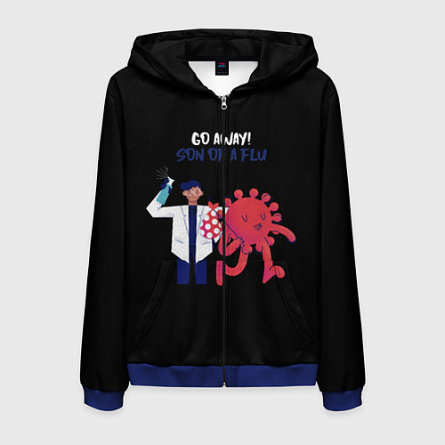 Мужская толстовка на молнии Вирус уходи / 3D-Синий – фото 1