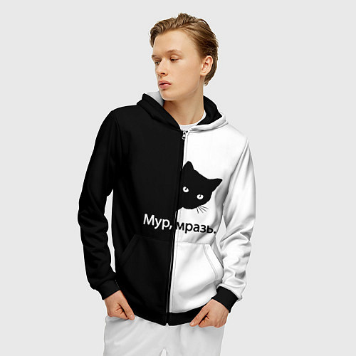 Мужская толстовка на молнии Черный кот / 3D-Черный – фото 3