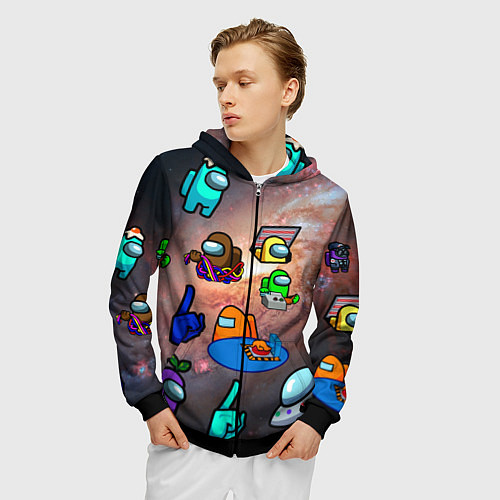 Мужская толстовка на молнии Among Us Чёрная дыра / 3D-Черный – фото 3