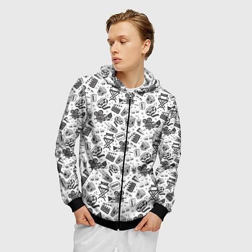 Мужская толстовка на молнии Атрибутика кино / 3D-Черный – фото 3