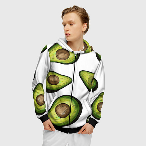 Мужская толстовка на молнии Авокадо / 3D-Черный – фото 3