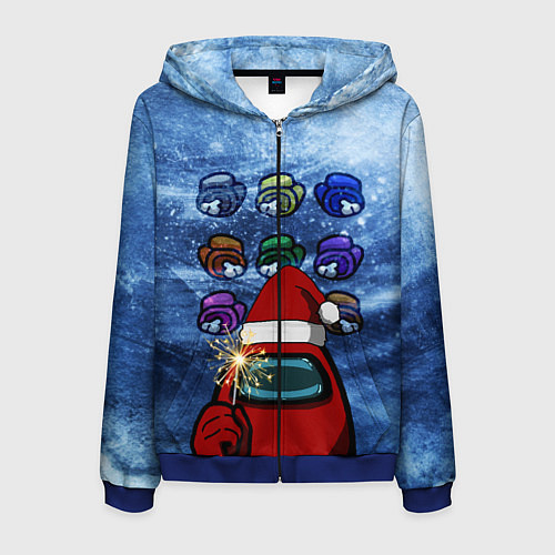 Мужская толстовка на молнии Among us Happy New Year / 3D-Синий – фото 1