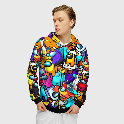 Мужская толстовка на молнии AMONG US / 3D-Черный – фото 3