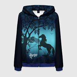 Толстовка 3D на молнии мужская Конь, цвет: 3D-синий