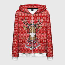 Толстовка 3D на молнии мужская Deer in a medical mask, цвет: 3D-белый