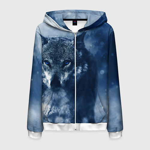 Мужская толстовка на молнии Красивый волк / 3D-Белый – фото 1