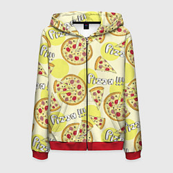Толстовка 3D на молнии мужская Узор - Пицца на желтом, цвет: 3D-красный