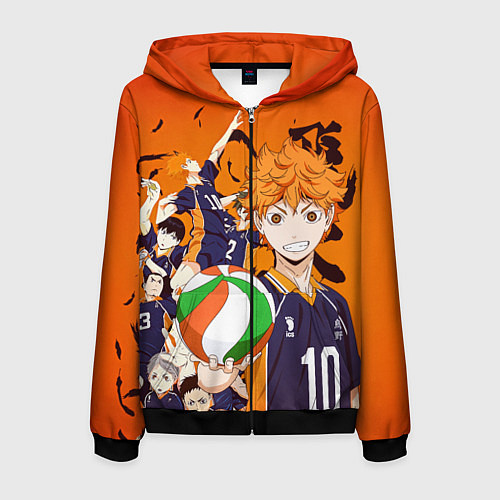 Мужская толстовка на молнии ВОЛЕЙБОЛ!! HAIKYUU!! / 3D-Черный – фото 1