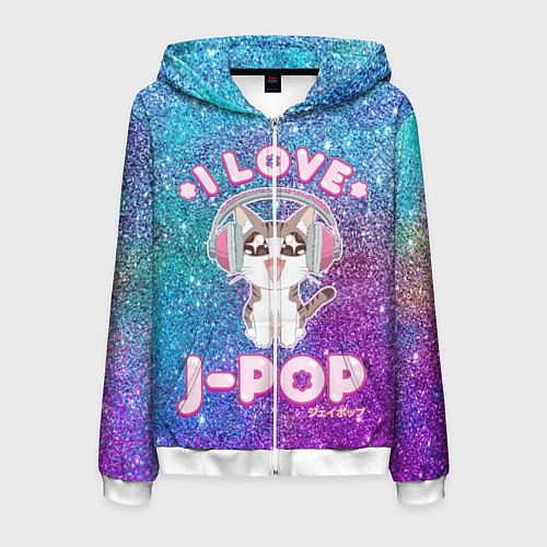 Мужская толстовка на молнии I Love Cat Pop / 3D-Белый – фото 1