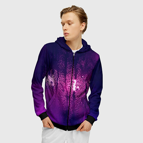 Мужская толстовка на молнии Стекло дождь фиолетовый / 3D-Черный – фото 3