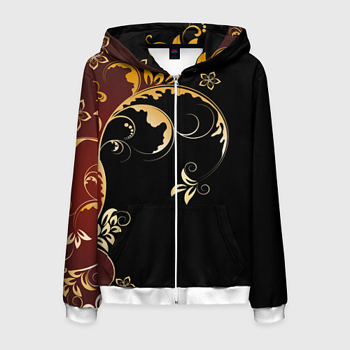 Мужская толстовка на молнии Узор - Хохлома / 3D-Белый – фото 1