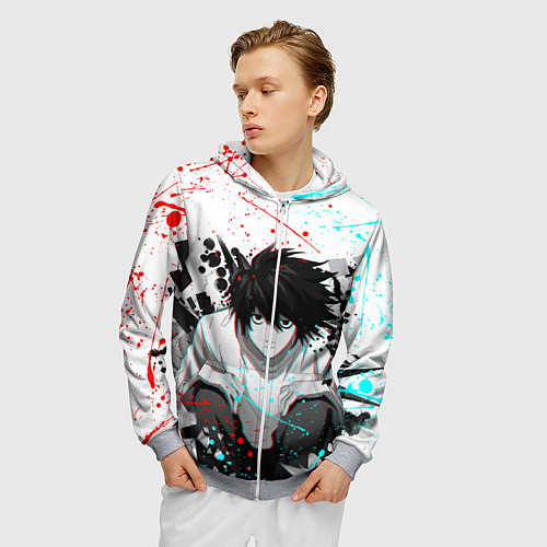 Мужская толстовка на молнии DEATH NOTE ТЕТРАДЬ СМЕРТИ / 3D-Меланж – фото 3
