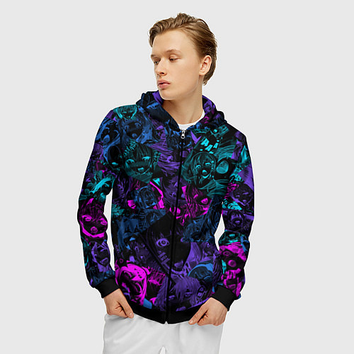 Мужская толстовка на молнии Neon Ahegao / 3D-Черный – фото 3