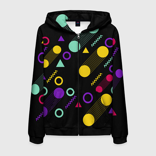 Мужская толстовка на молнии Круги и Треугольники / 3D-Черный – фото 1