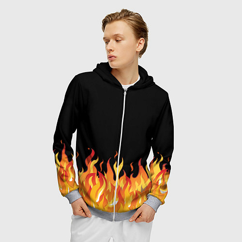 Мужская толстовка на молнии ОГОНЬ И НИЧЕГО ЛИШНЕГО / 3D-Меланж – фото 3