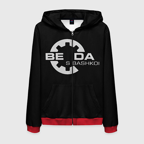 Мужская толстовка на молнии Беда с Башкой Прикол / 3D-Красный – фото 1