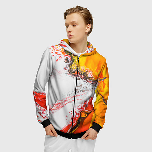 Мужская толстовка на молнии Рисунок желтой краской / 3D-Черный – фото 3