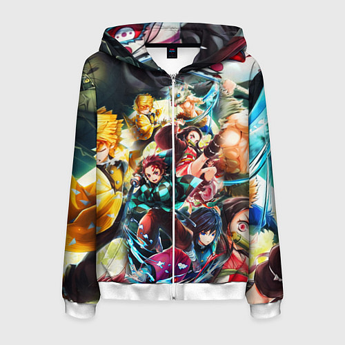 Мужская толстовка на молнии КЛИНОК РАССЕКАЮЩИЙ ДЕМОНОВ ПЕРСОНАЖИ / 3D-Белый – фото 1