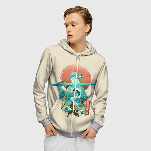 Мужская толстовка на молнии Demon Slayer Tanjiro / 3D-Меланж – фото 3
