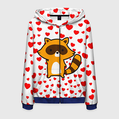 Мужская толстовка на молнии Енот в сердечках / 3D-Синий – фото 1