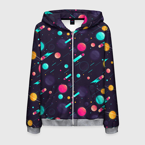 Мужская толстовка на молнии Космические движения комет / 3D-Меланж – фото 1