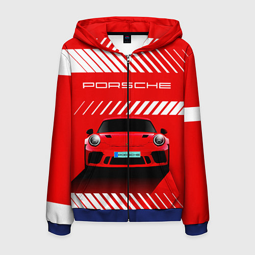 Мужская толстовка на молнии PORSCHE ПОРШЕ RED STYLE / 3D-Синий – фото 1