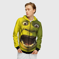 Толстовка 3D на молнии мужская Shrek is Yelling, цвет: 3D-черный — фото 2