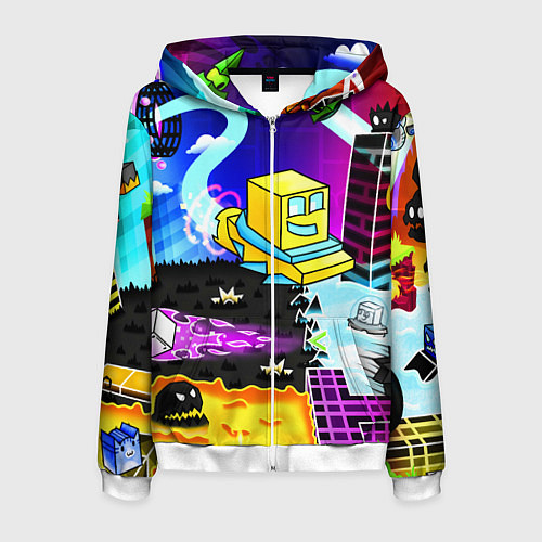 Мужская толстовка на молнии Geometry Dash: Art / 3D-Белый – фото 1