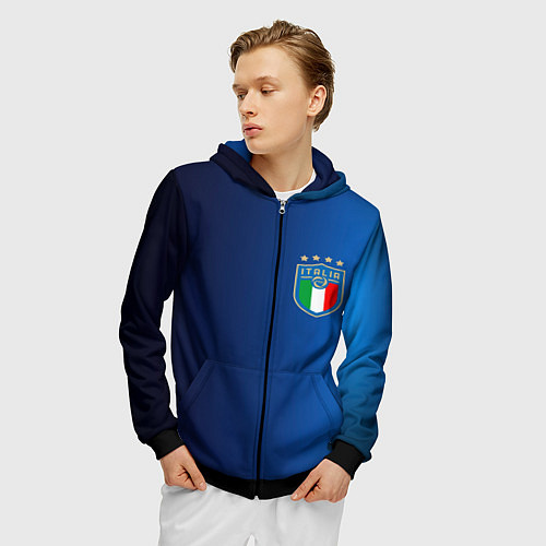 Мужская толстовка на молнии Сборная Италии / 3D-Черный – фото 3