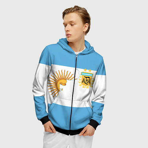 Мужская толстовка на молнии Сборная Аргентины / 3D-Черный – фото 3