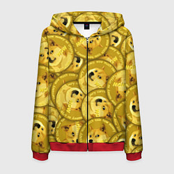 Толстовка 3D на молнии мужская DOGECOIN DOGE ДОГИКОИН, цвет: 3D-красный