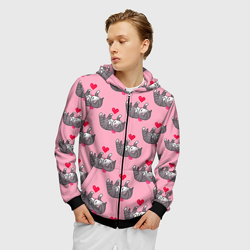 Мужская толстовка на молнии Пиксельные котики / 3D-Черный – фото 3