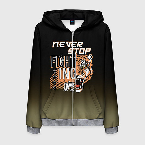Мужская толстовка на молнии FIGHT TIGER тигр боец / 3D-Меланж – фото 1