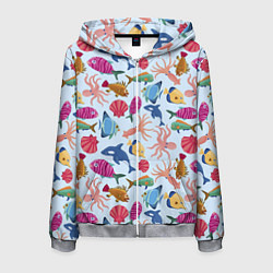 Толстовка 3D на молнии мужская Подводные существа, цвет: 3D-меланж
