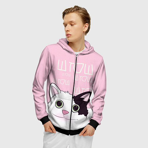 Мужская толстовка на молнии Котик штош / 3D-Черный – фото 3