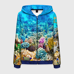 Толстовка 3D на молнии мужская Риф, цвет: 3D-синий