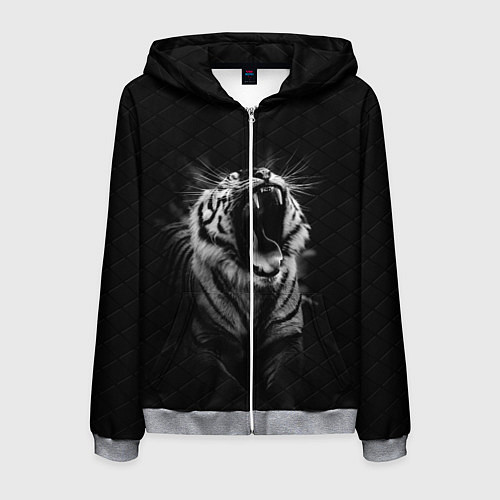 Мужская толстовка на молнии Тигр рычит Tiger realistic / 3D-Меланж – фото 1