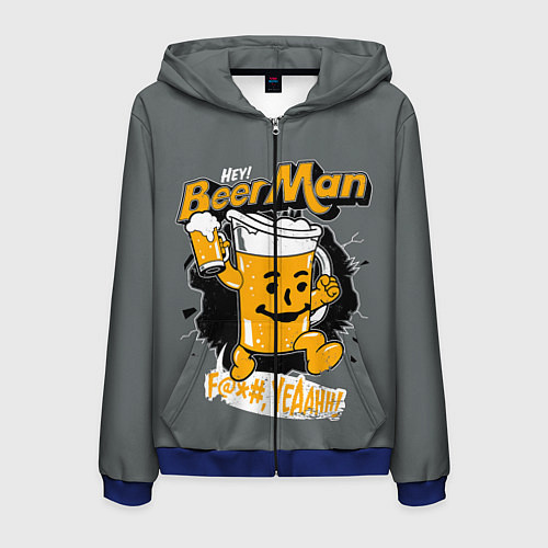 Мужская толстовка на молнии BEER MAN / 3D-Синий – фото 1
