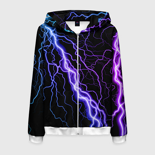 Мужская толстовка на молнии НЕОНОВАЯ МОЛНИЯ ГРОЗА / 3D-Белый – фото 1
