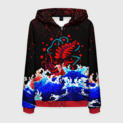 Толстовка 3D на молнии мужская Кровавый Кракен Монстр, цвет: 3D-красный