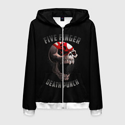 Толстовка 3D на молнии мужская Five Finger Death Punch 5FDP, цвет: 3D-белый