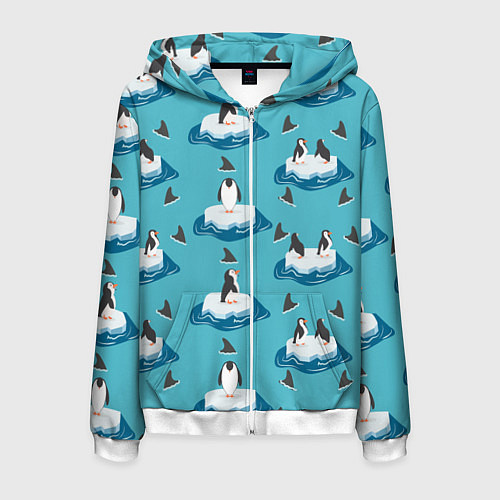 Мужская толстовка на молнии Пингвины / 3D-Белый – фото 1
