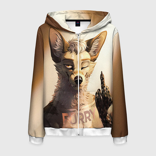 Мужская толстовка на молнии Furry jackal / 3D-Белый – фото 1