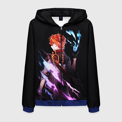 Мужская толстовка на молнии ТАРТАЛЬЯ - GENSHIN IMPACT NEON / 3D-Синий – фото 1