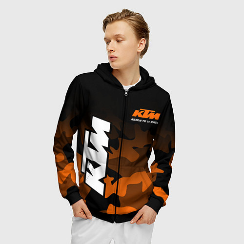 Мужская толстовка на молнии KTM MOTORCYCLES КТМ МОТОЦИКЛ / 3D-Черный – фото 3