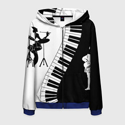 Толстовка 3D на молнии мужская Черно Белое пианино, цвет: 3D-синий