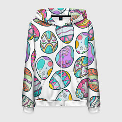 Толстовка 3D на молнии мужская Пасхальные яйца, цвет: 3D-белый