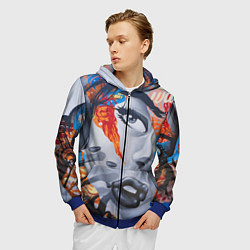 Толстовка 3D на молнии мужская Девушка арт, цвет: 3D-синий — фото 2